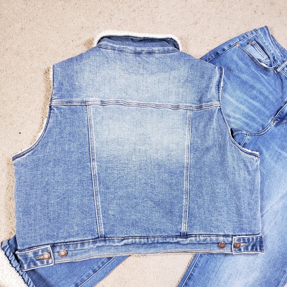Judy Blue Jeans & Denim Vest Set XL 16W High Waist Sherpa Lined Shearling Cuff - Picture 8 of 16